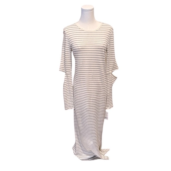 NWT Current Elliott Off White Metallic Striped Quince Midi Dress Womens Small - Picture 2 of 13